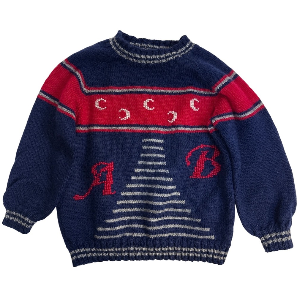 Vintage 1990s Knit ABC Celestial Boys Sweater 3t navy